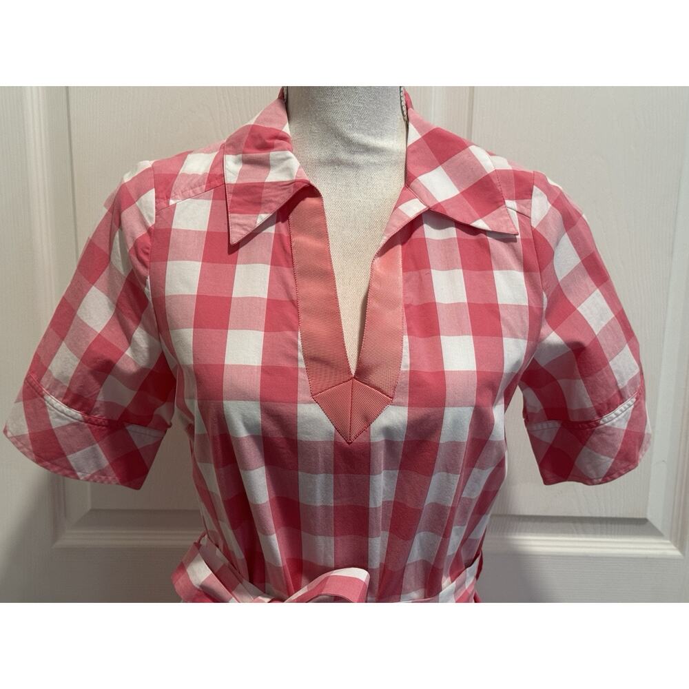 Vineyard Vines Size 8 Pink White Gingham Buffalo Check Shirt Dress Belted - Picture 2 of 10